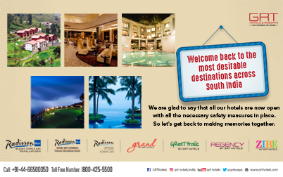 GRT Hotels and Resorts are all set to welcome you to your favourite holiday destinations across South India